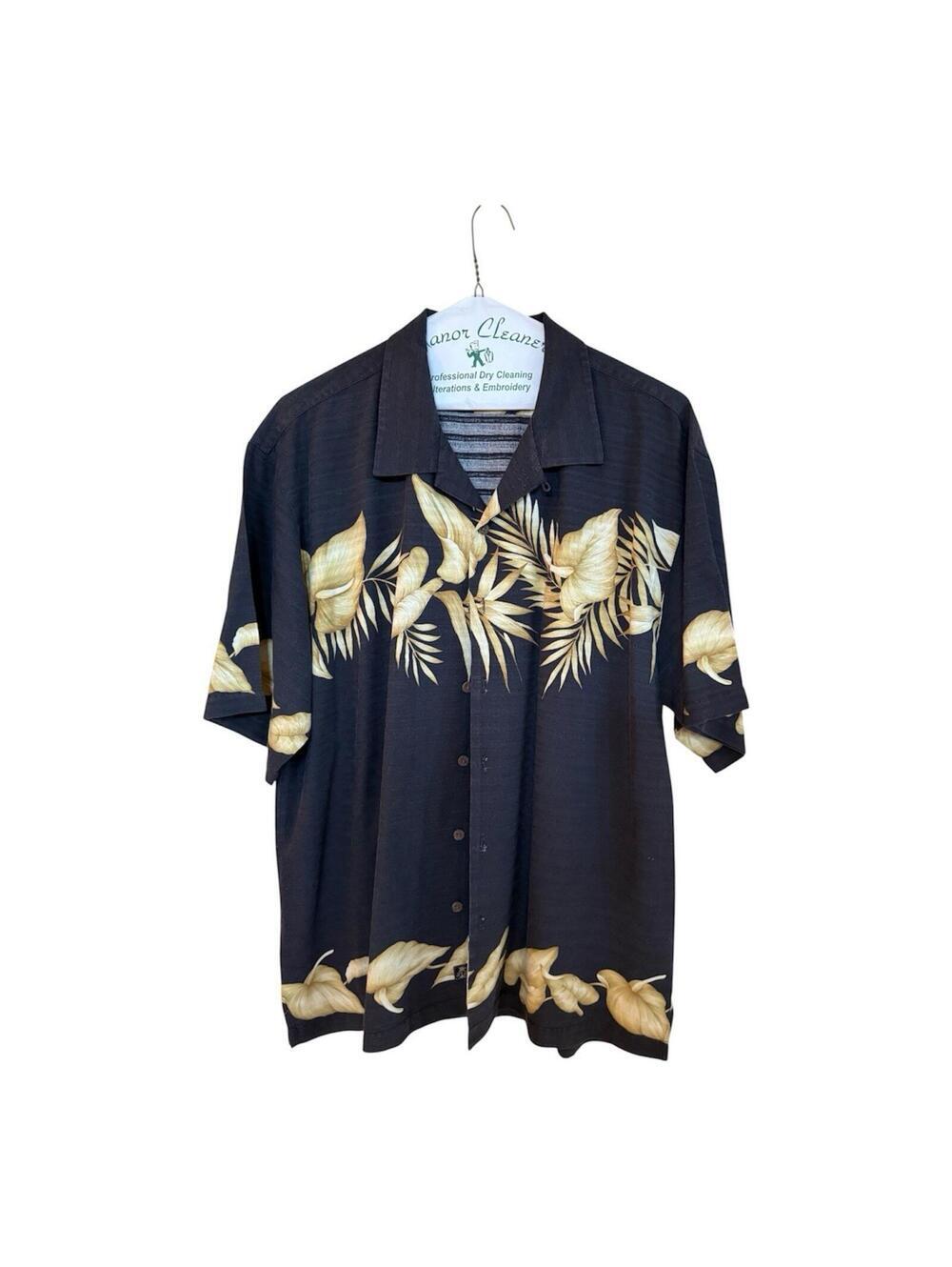 Tommy Bahama Men”s Tropical Short Sleeve Shirt Black & Gold Leaves Sz.XL